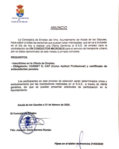 OFERTA DE EMPLEO CONDUCTOR MICROBUS
