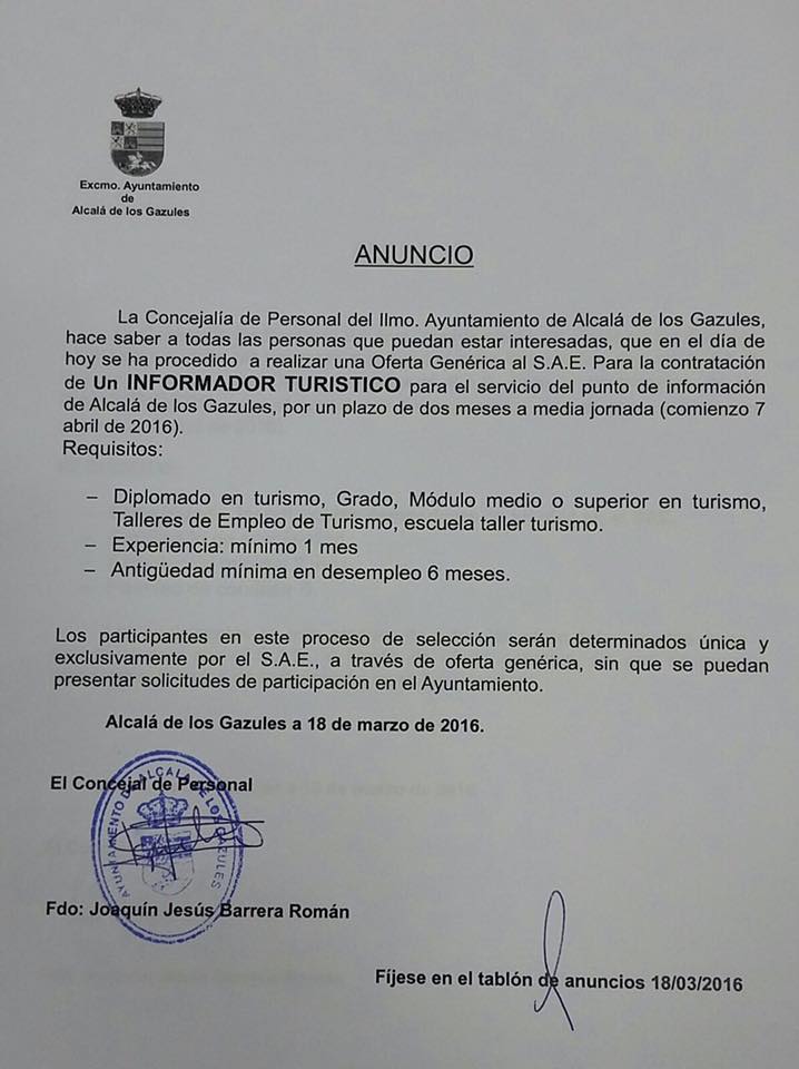 OFERTA AL SAE- INFORMADOR TURÍSTICO