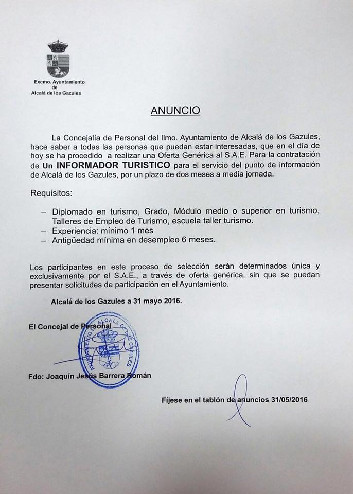 OFERTA AL SAE- INFORMADOR TURÍSTICO