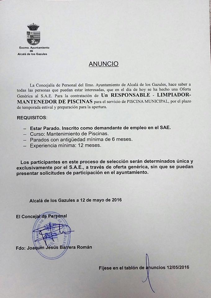 OFERTA AL SAE- LIMPIADOR Y MANTENEDOR DE PISCINAS