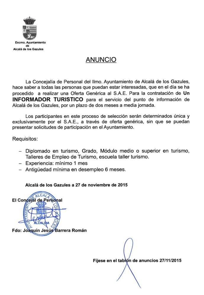 CONTRATACIÓN INFORMADOR TURÍSTICO