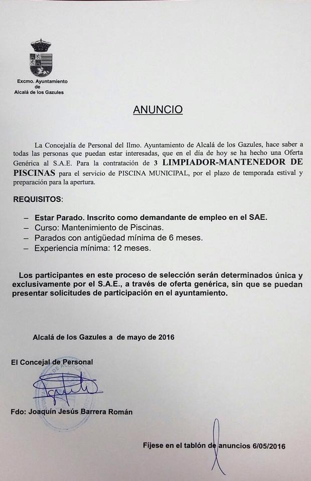 OFERTA GENÉRICA AL SAE- 3 MANTENEDOR-LIMPIADOR PISCINAS